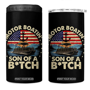 Funny Motor Boat Captain 4 in 1 Can Cooler Tumbler Motor Boatin' Son Of A Bitch American Flag TS11 One Size: 16 oz Black Print Your Wear