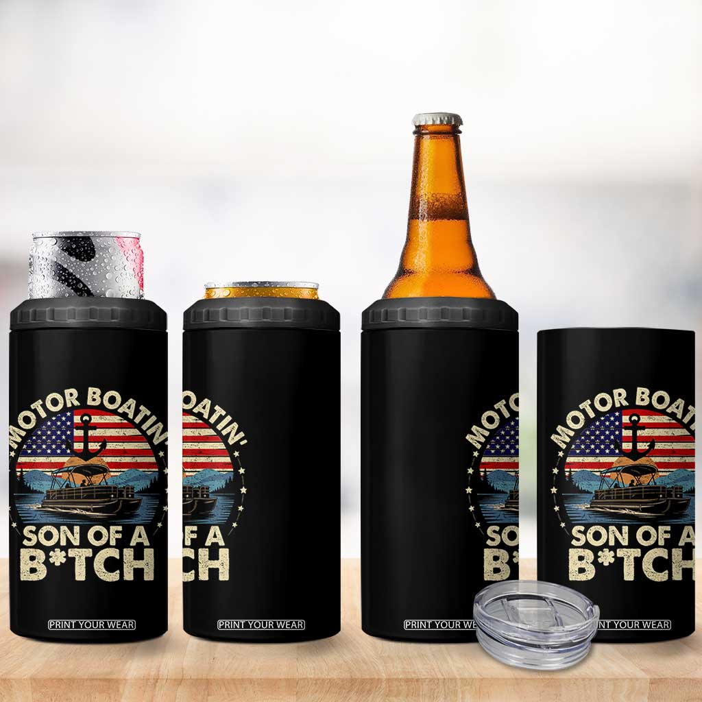 Funny Motor Boat Captain 4 in 1 Can Cooler Tumbler Motor Boatin' Son Of A Bitch American Flag TS11 Print Your Wear