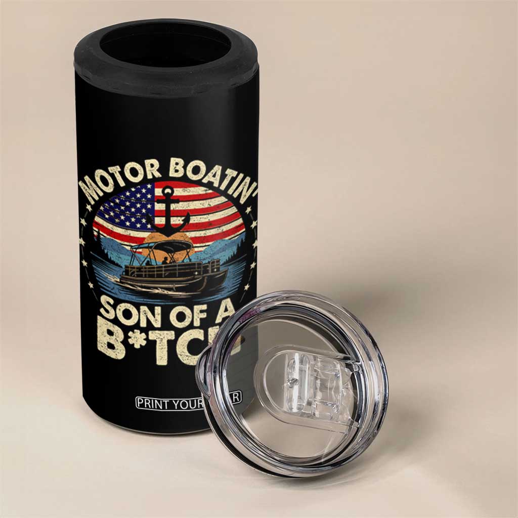 Funny Motor Boat Captain 4 in 1 Can Cooler Tumbler Motor Boatin' Son Of A Bitch American Flag TS11 Print Your Wear