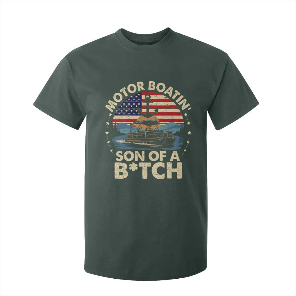 Funny Motor Boat Captain T Shirt For Kid Motor Boatin' Son Of A Bitch American Flag TS11 Dark Forest Green Print Your Wear