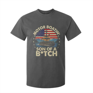 Funny Motor Boat Captain T Shirt For Kid Motor Boatin' Son Of A Bitch American Flag TS11 Dark Heather Print Your Wear