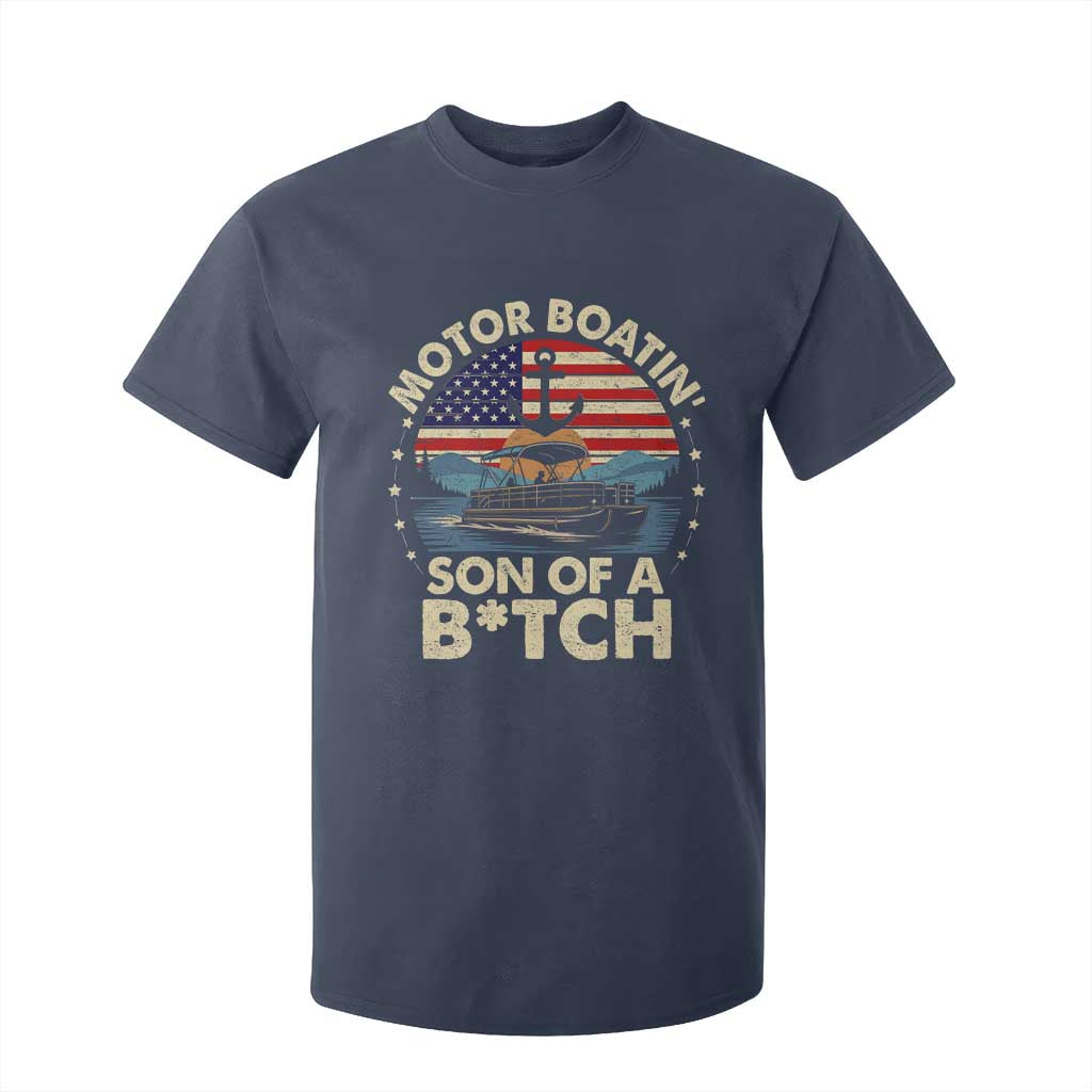 Funny Motor Boat Captain T Shirt For Kid Motor Boatin' Son Of A Bitch American Flag TS11 Navy Print Your Wear