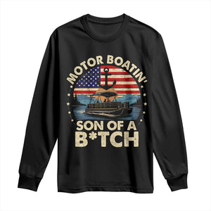 Funny Motor Boat Captain Long Sleeve Shirt Motor Boatin' Son Of A Bitch American Flag TS11 Black Print Your Wear