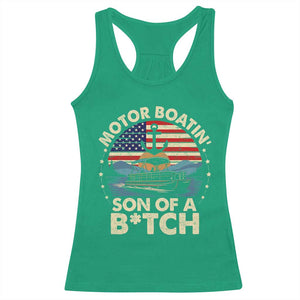 Funny Motor Boat Captain Racerback Tank Top Motor Boatin' Son Of A Bitch American Flag TS11 Irish Green Print Your Wear