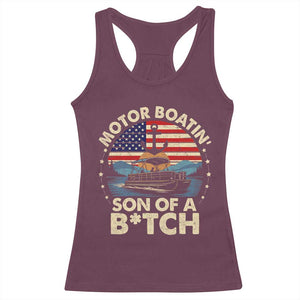 Funny Motor Boat Captain Racerback Tank Top Motor Boatin' Son Of A Bitch American Flag TS11 Maroon Print Your Wear