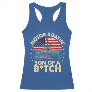 Funny Motor Boat Captain Racerback Tank Top Motor Boatin' Son Of A Bitch American Flag TS11 Royal Blue Print Your Wear