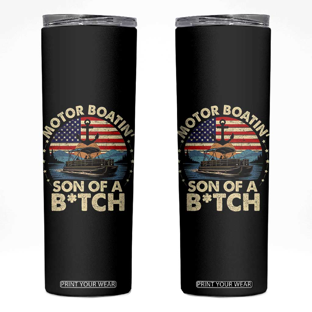 Funny Motor Boat Captain Skinny Tumbler Motor Boatin' Son Of A Bitch American Flag TS11 Black Print Your Wear