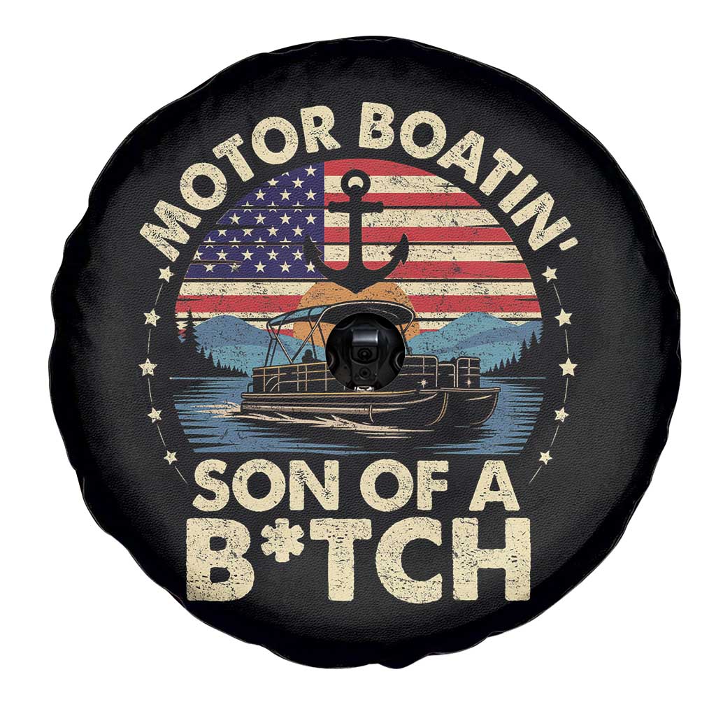 Funny Motor Boat Captain Spare Tire Cover Motor Boatin' Son Of A Bitch American Flag TS11 Print Your Wear