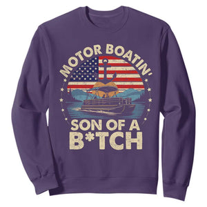 Funny Motor Boat Captain Sweatshirt Motor Boatin' Son Of A Bitch American Flag TS11 Purple Print Your Wear