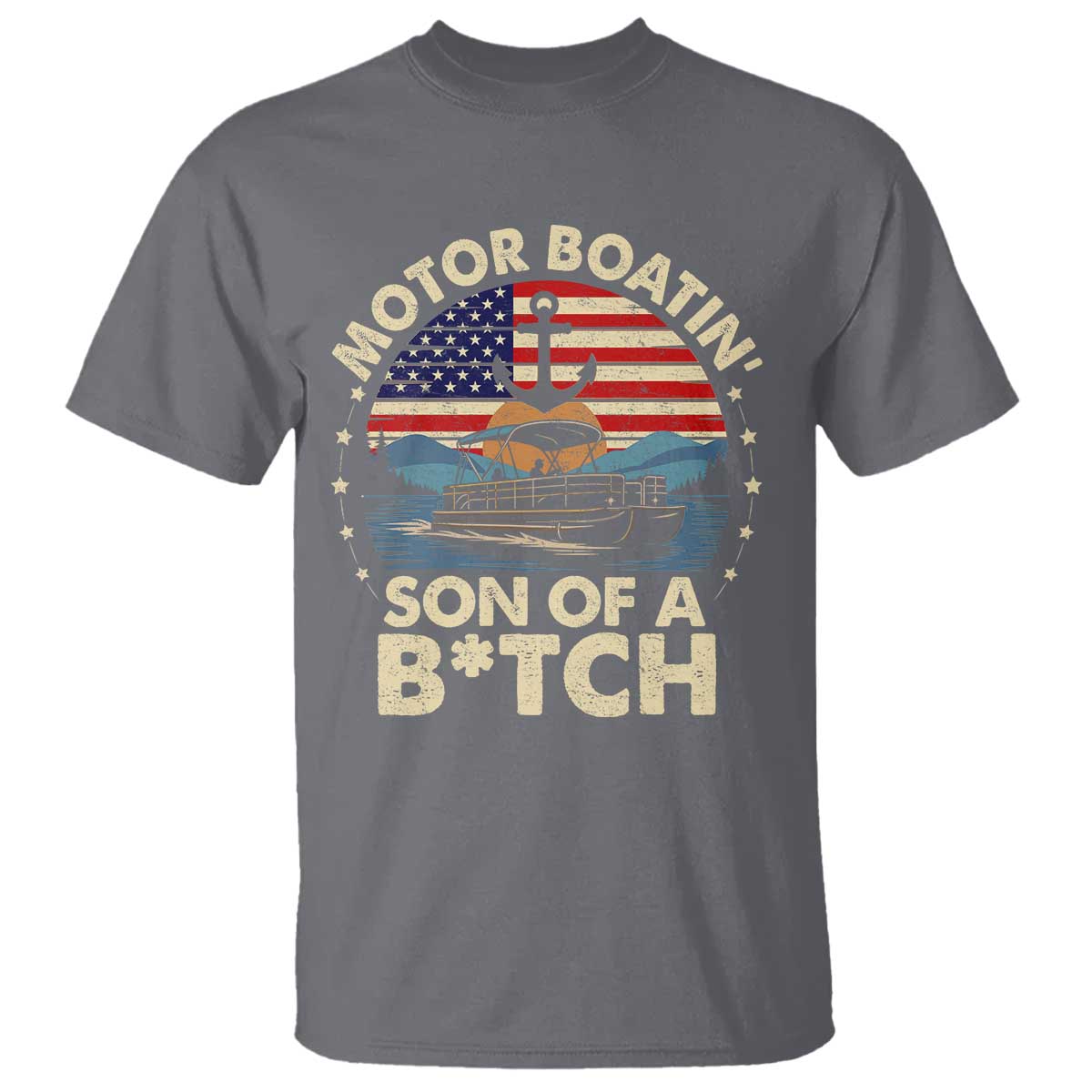 Funny Motor Boat Captain T Shirt Motor Boatin' Son Of A Bitch American Flag TS11 Charcoal Print Your Wear