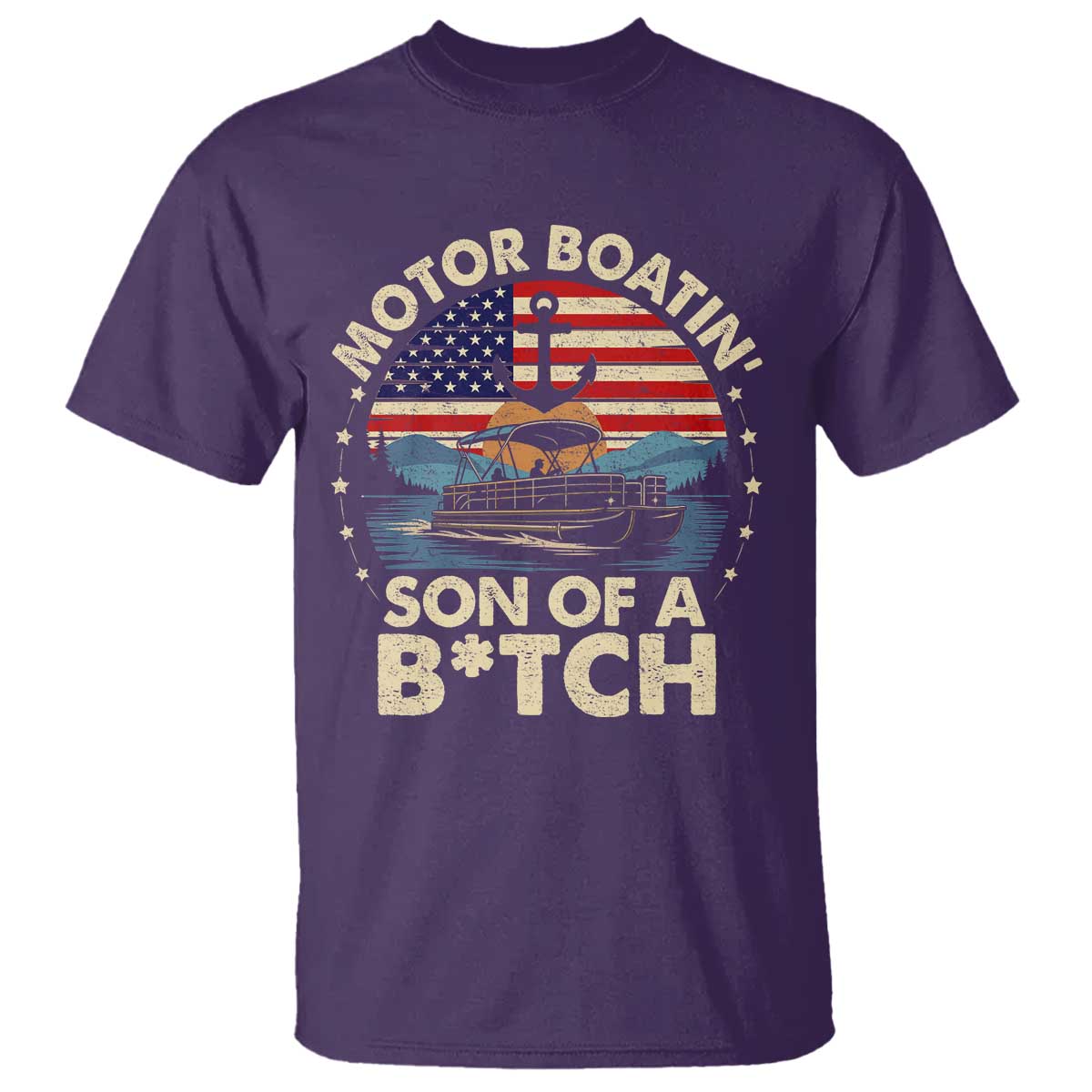 Funny Motor Boat Captain T Shirt Motor Boatin' Son Of A Bitch American Flag TS11 Purple Print Your Wear