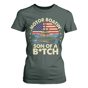 Funny Motor Boat Captain T Shirt For Women Motor Boatin' Son Of A Bitch American Flag TS11 Dark Forest Green Print Your Wear