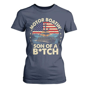 Funny Motor Boat Captain T Shirt For Women Motor Boatin' Son Of A Bitch American Flag TS11 Navy Print Your Wear