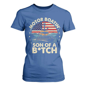 Funny Motor Boat Captain T Shirt For Women Motor Boatin' Son Of A Bitch American Flag TS11 Royal Blue Print Your Wear