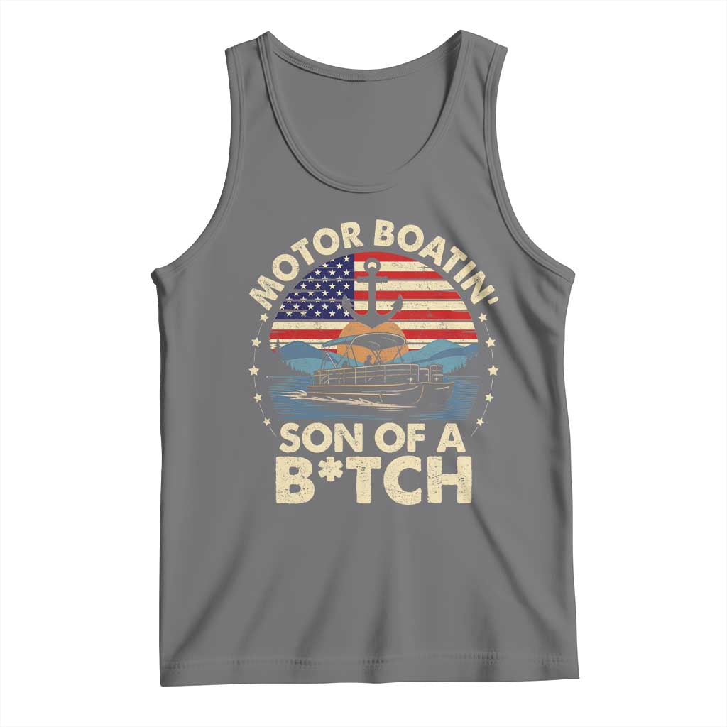 Funny Motor Boat Captain Tank Top Motor Boatin' Son Of A Bitch American Flag TS11 Black Heather Print Your Wear