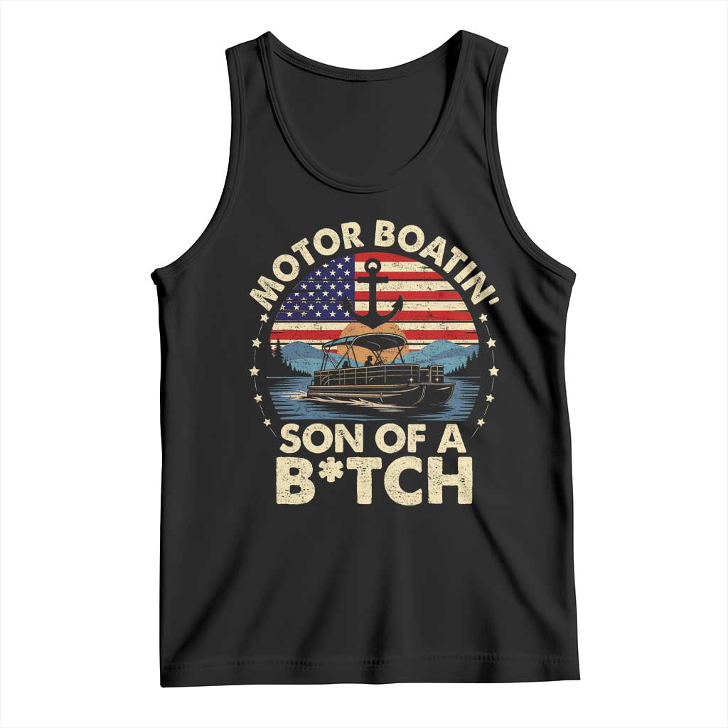 Funny Motor Boat Captain Tank Top Motor Boatin' Son Of A Bitch American Flag TS11 Black Print Your Wear