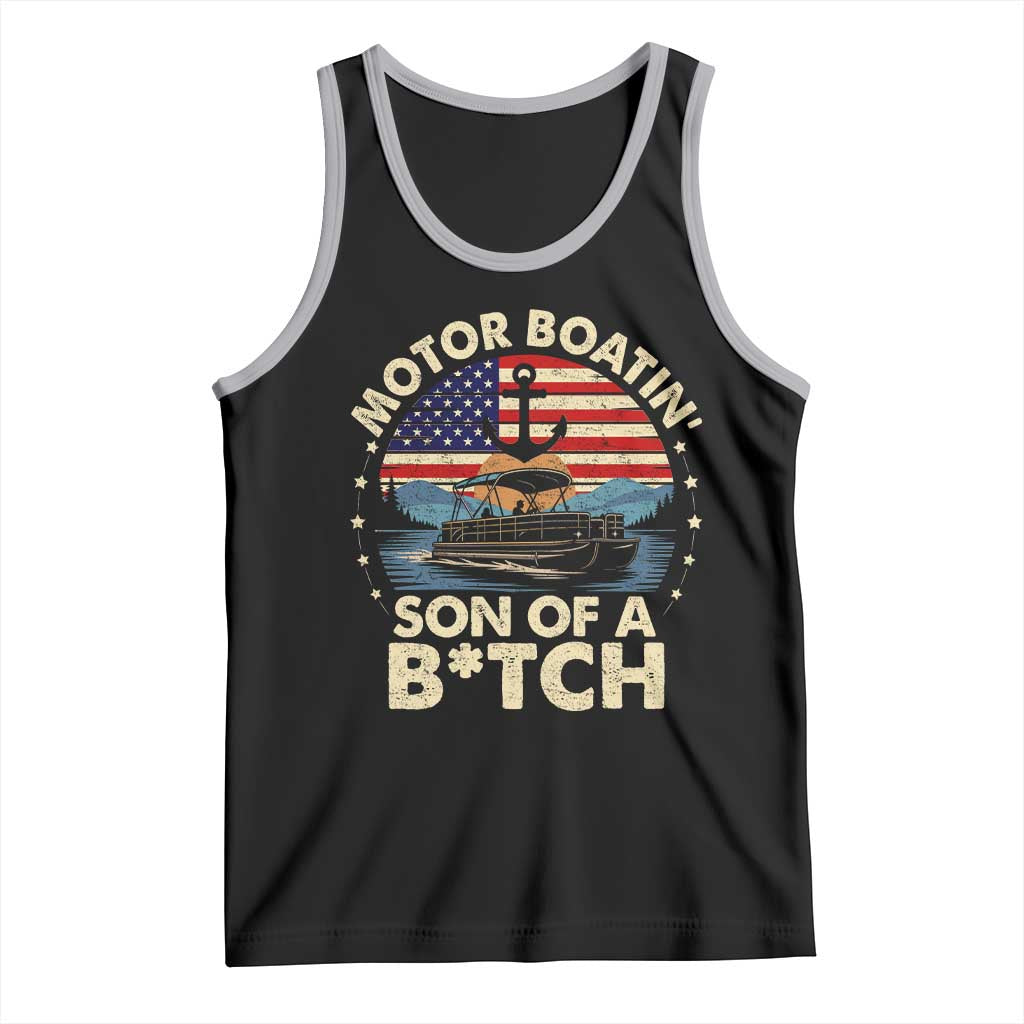 Funny Motor Boat Captain Tank Top Motor Boatin' Son Of A Bitch American Flag TS11 Black Athletic Heather Print Your Wear