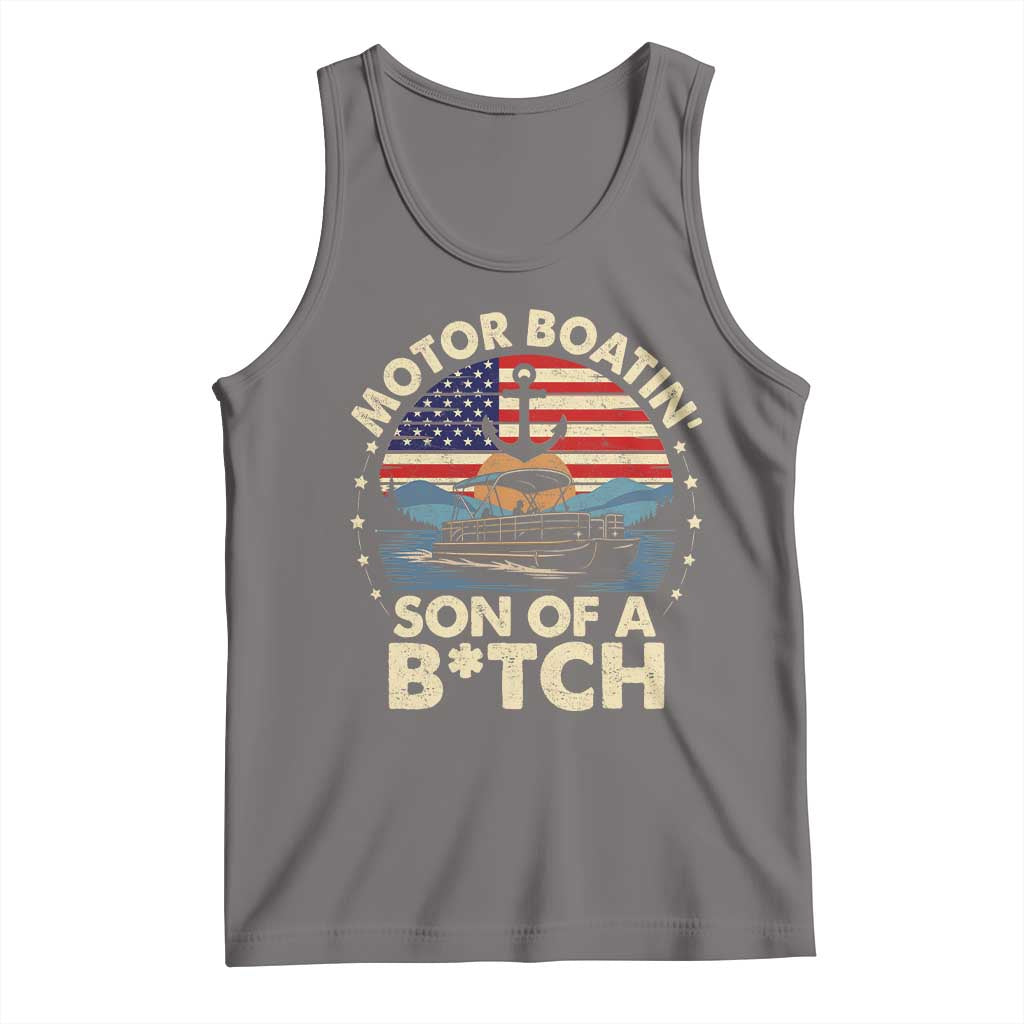 Funny Motor Boat Captain Tank Top Motor Boatin' Son Of A Bitch American Flag TS11 Deep Heather Print Your Wear