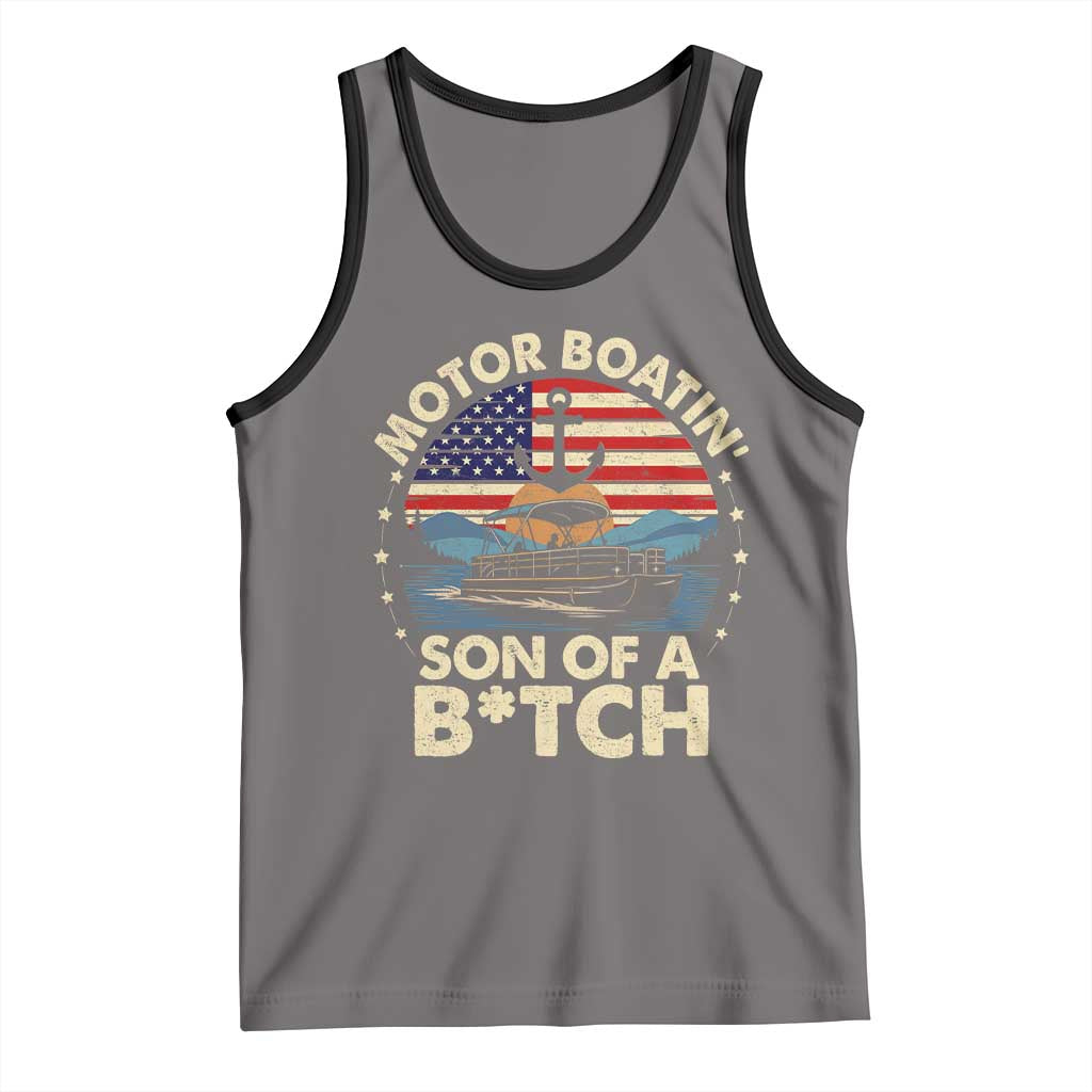 Funny Motor Boat Captain Tank Top Motor Boatin' Son Of A Bitch American Flag TS11 Deep Heather Black Print Your Wear