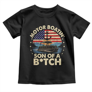 Funny Motor Boat Captain Toddler T Shirt Motor Boatin' Son Of A Bitch American Flag TS11 Black Print Your Wear