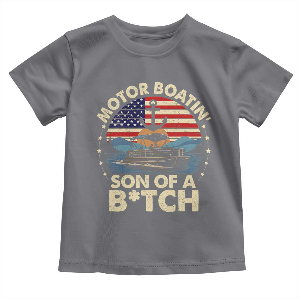 Funny Motor Boat Captain Toddler T Shirt Motor Boatin' Son Of A Bitch American Flag TS11 Charcoal Print Your Wear