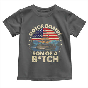 Funny Motor Boat Captain Toddler T Shirt Motor Boatin' Son Of A Bitch American Flag TS11 Dark Heather Print Your Wear