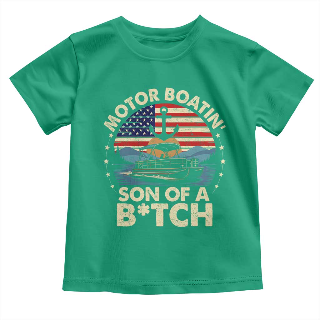 Funny Motor Boat Captain Toddler T Shirt Motor Boatin' Son Of A Bitch American Flag TS11 Irish Green Print Your Wear