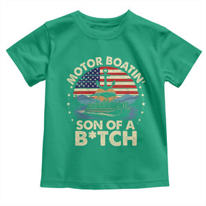 Funny Motor Boat Captain Toddler T Shirt Motor Boatin' Son Of A Bitch American Flag TS11 Irish Green Print Your Wear