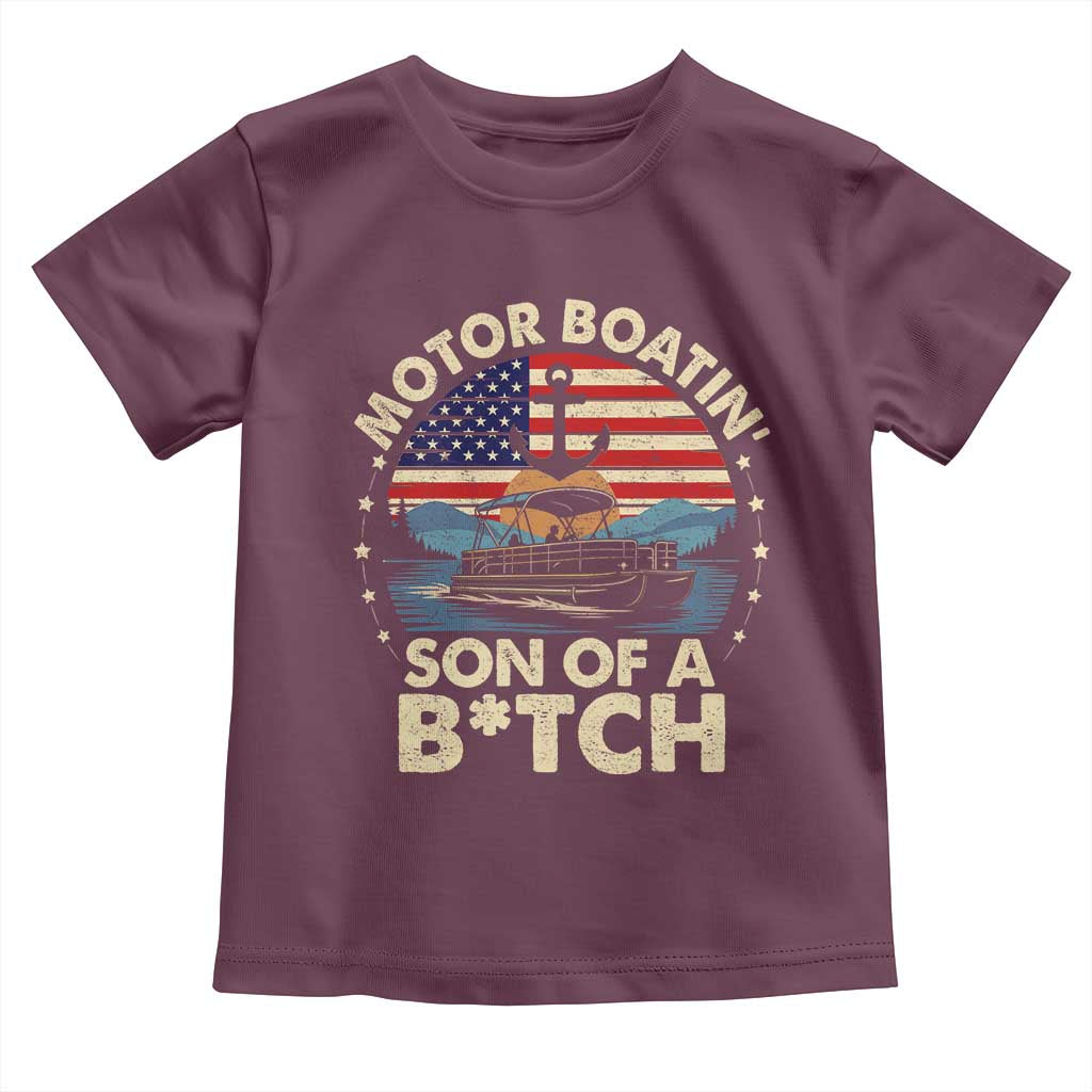 Funny Motor Boat Captain Toddler T Shirt Motor Boatin' Son Of A Bitch American Flag TS11 Maroon Print Your Wear