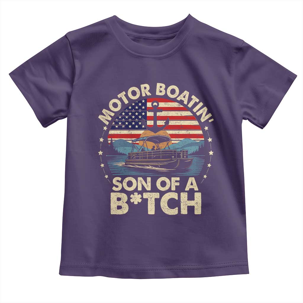 Funny Motor Boat Captain Toddler T Shirt Motor Boatin' Son Of A Bitch American Flag TS11 Purple Print Your Wear