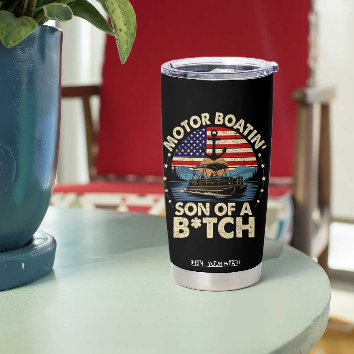 Funny Motor Boat Captain Tumbler Cup Motor Boatin' Son Of A Bitch American Flag TS11 Print Your Wear