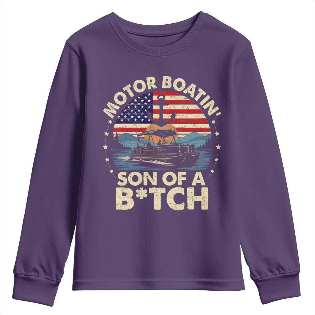 Funny Motor Boat Captain Youth Sweatshirt Motor Boatin' Son Of A Bitch American Flag TS11 Purple Print Your Wear
