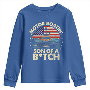 Funny Motor Boat Captain Youth Sweatshirt Motor Boatin' Son Of A Bitch American Flag TS11 Royal Blue Print Your Wear