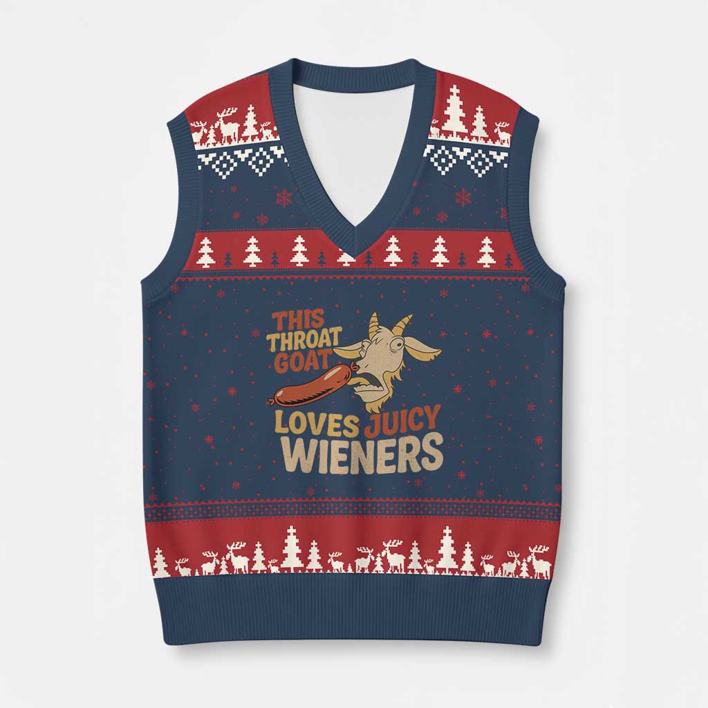 Funny This Throat Goat Loves Juicy Wieners V-Neck Knit Sweater Vest Adult Jokes TS11 Navy Red Print Your Wear