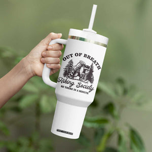 Funny Raccoon Outdoor Mountain Hiker Tumbler With Handle Out Of Breath Hiking Society Be There In A Minute TS11 Print Your Wear