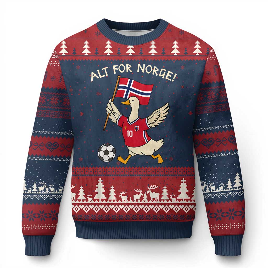 Norway Football Goose Ugly Christmas Sweater Alt For Norge Norwegian Heritage TS11 Navy Red Print Your Wear
