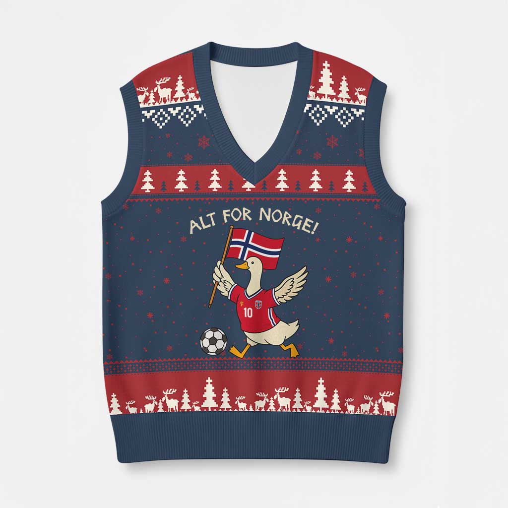 Norway Football Goose V-Neck Knit Sweater Vest Alt For Norge Norwegian Heritage TS11 Navy Red Print Your Wear