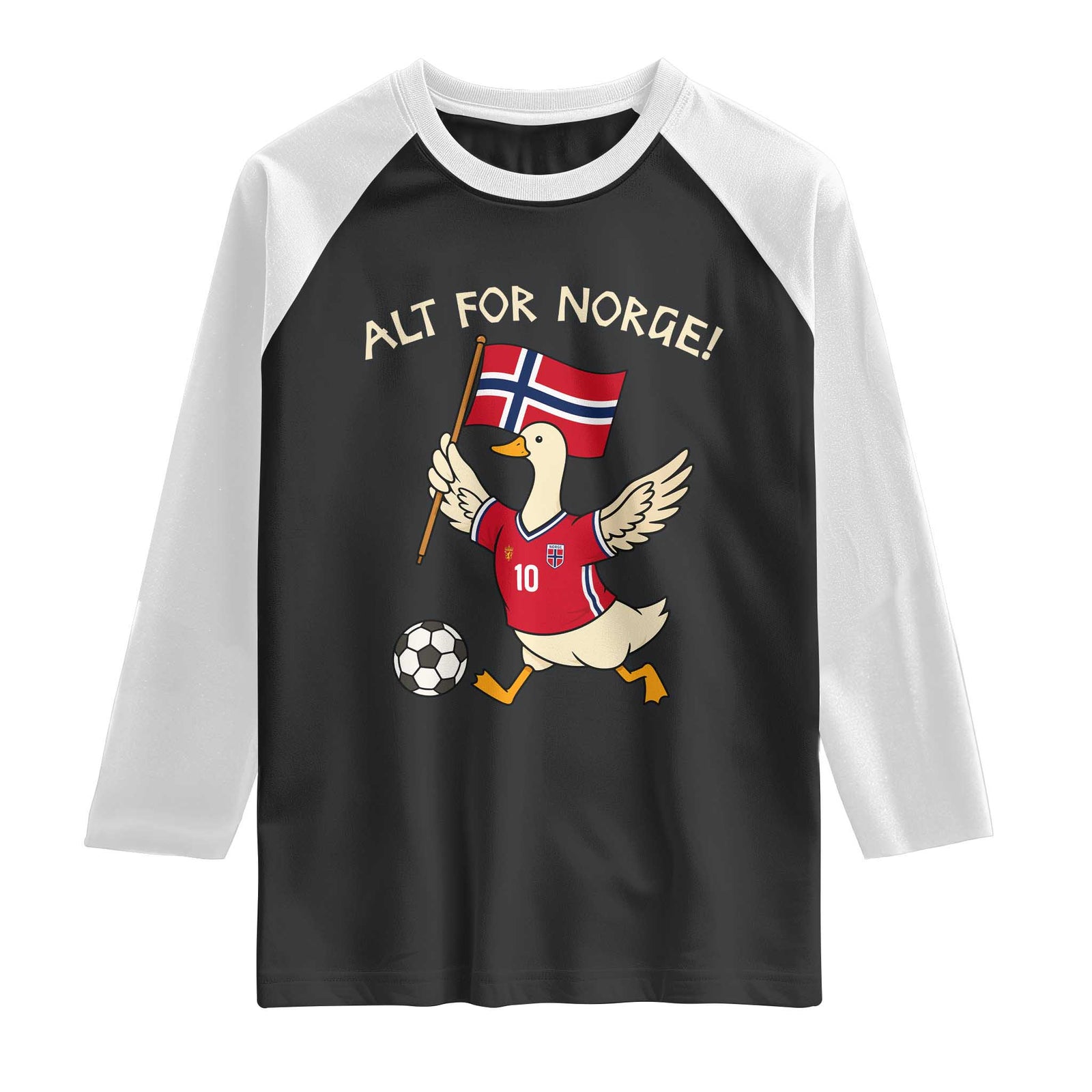 Norway Football Goose Raglan Shirt Alt For Norge Norwegian Heritage TS11 Black White Print Your Wear