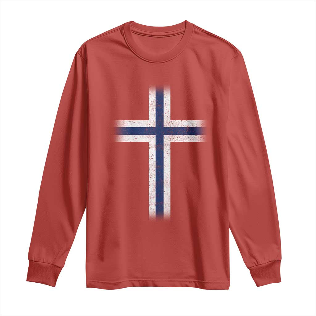 Norway Flag Distressed Nordic Symbol Norwegian Fans Long Sleeve Shirt TS11 Red Print Your Wear