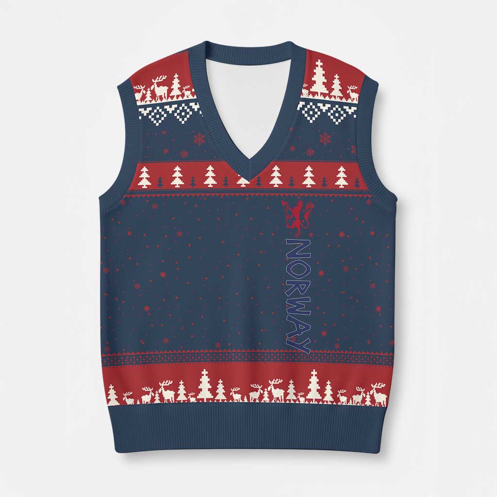 Norway Norwegian Lion Vintage Sports Design Norge Fan V-Neck Knit Sweater Vest TS11 Navy Red Print Your Wear