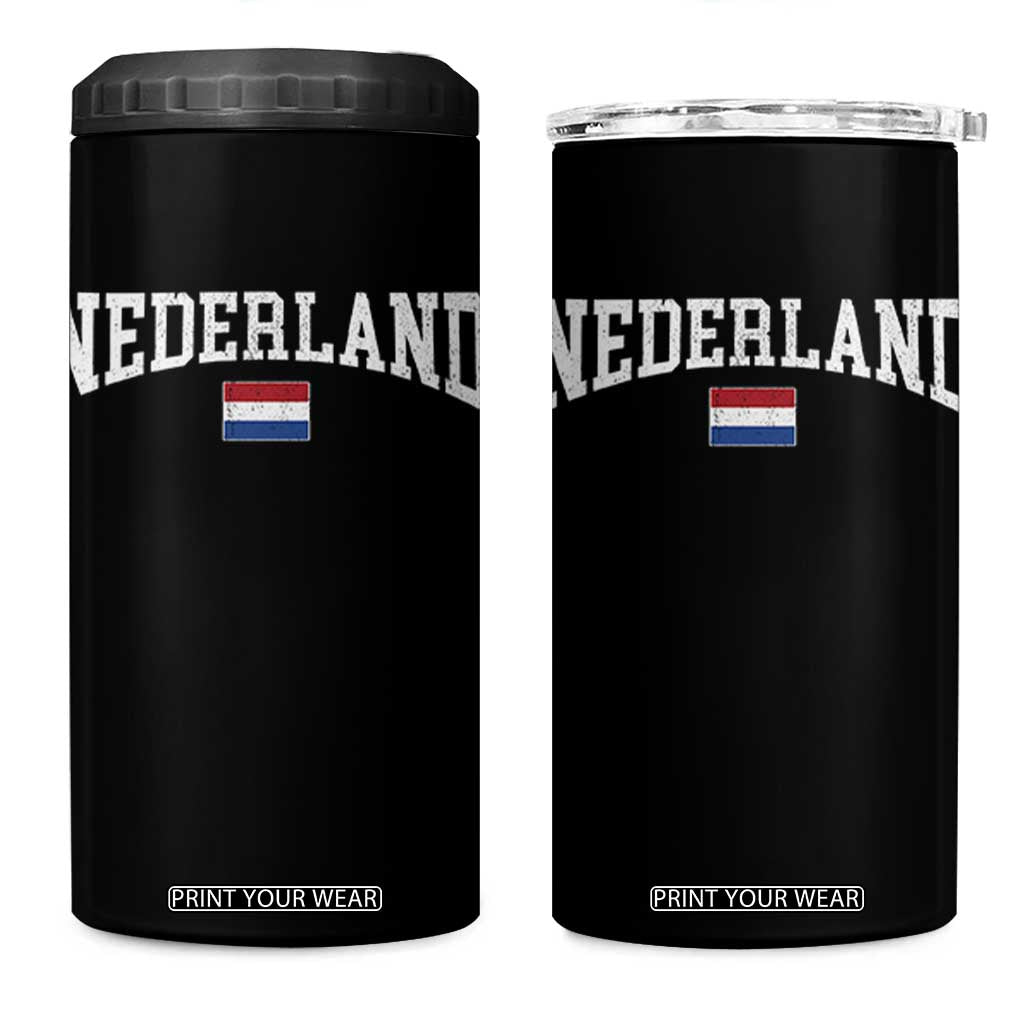 Nederland Sports Throwback Design 4 in 1 Can Cooler Tumbler Vintage Dutch Holland Flag Soccer Jersey Style