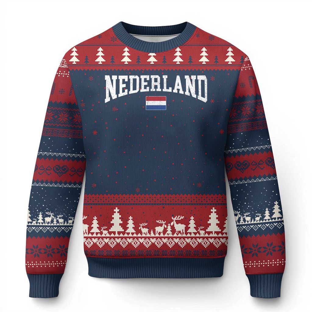 Nederland Sports Throwback Design Ugly Christmas Sweater Vintage Dutch Holland Flag Soccer Jersey Style TS11 Navy Red Print Your Wear