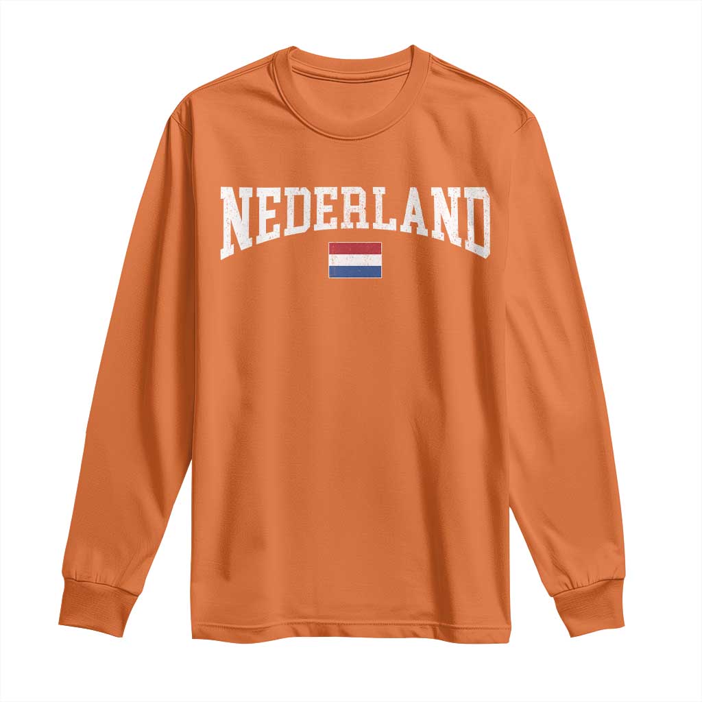 Nederland Sports Throwback Design Long Sleeve Shirt Vintage Dutch Holland Flag Soccer Jersey Style