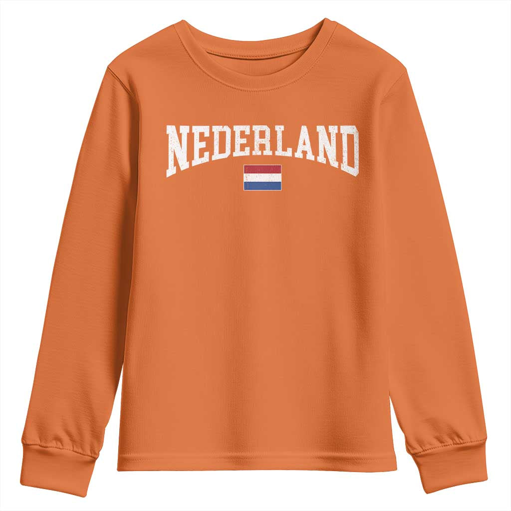 Nederland Sports Throwback Design Youth Sweatshirt Vintage Dutch Holland Flag Soccer Jersey Style TS11 Orange Print Your Wear