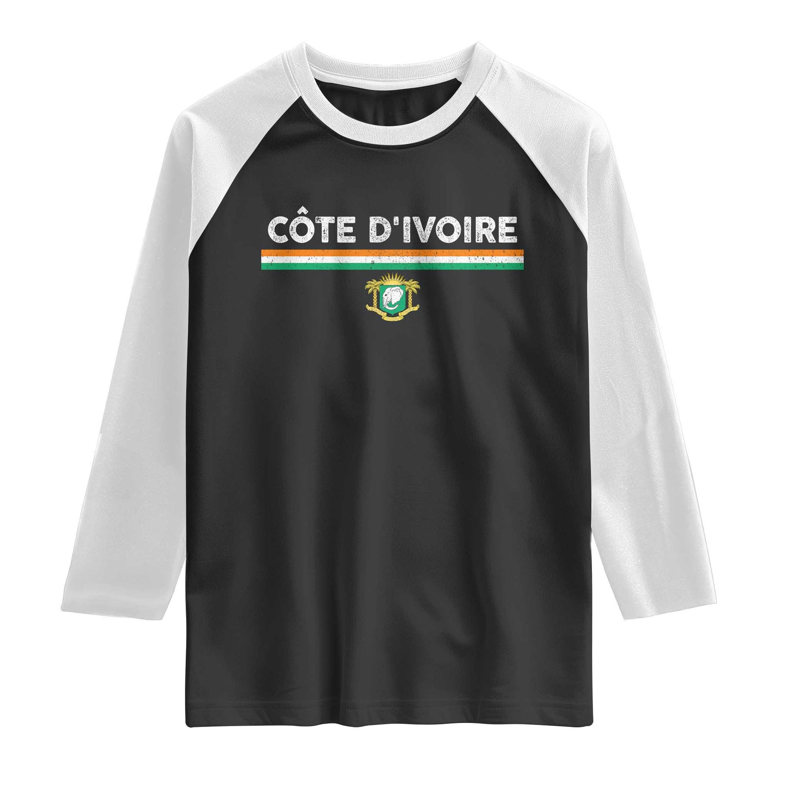 Côte D'ivoire Elephant Sporty Ivory Coast Flag Raglan Shirt TS11 Black White Print Your Wear