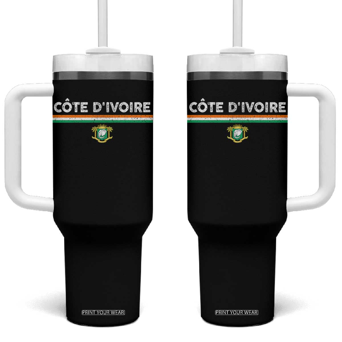 Côte D'ivoire Elephant Sporty Ivory Coast Flag Tumbler With Handle TS11 One Size: 40 oz Black Print Your Wear