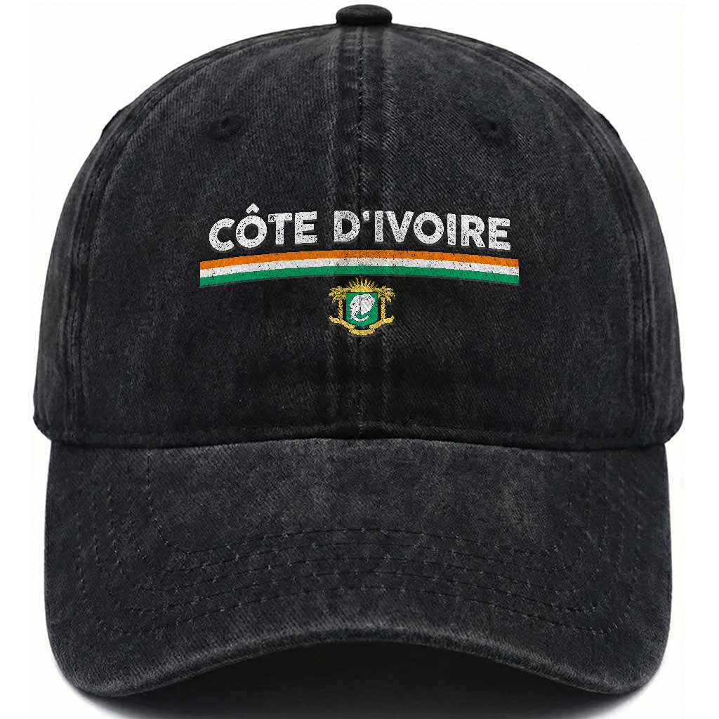 Côte D'ivoire Elephant Sporty Ivory Coast Flag Washed Cotton Baseball Cap TS11 Print Your Wear