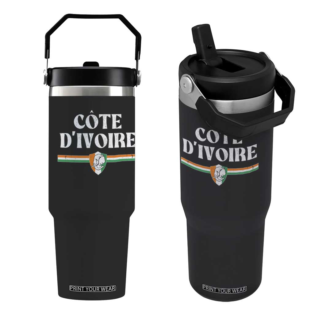 Côte D Ivoire Flip Straw Tumbler Flag of Ivory Coast Elephant Crest Football TS11 One Size: 30 oz Black Print Your Wear