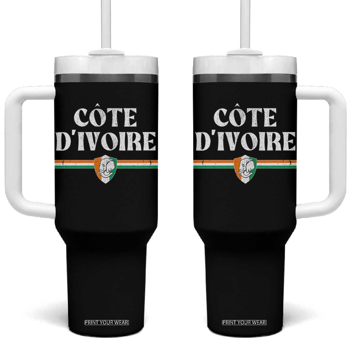 Côte D Ivoire Tumbler With Handle Flag of Ivory Coast Elephant Crest Football TS11 One Size: 40 oz Black Print Your Wear