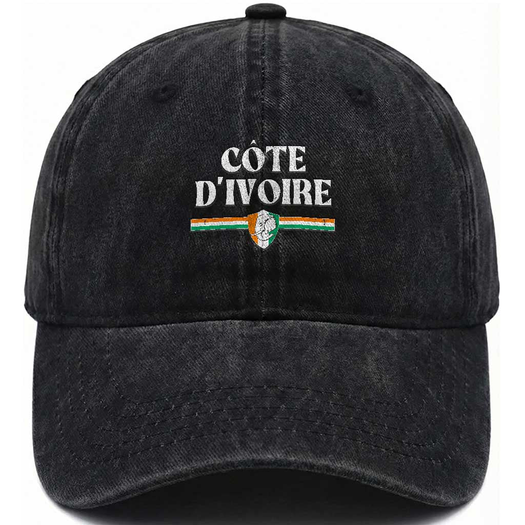 Côte D Ivoire Washed Cotton Baseball Cap Flag of Ivory Coast Elephant Crest Football